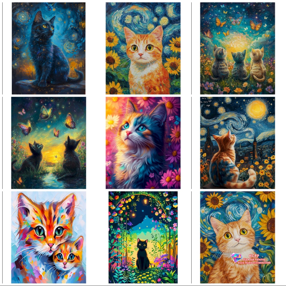 Art Craft Night - طقم رسم بالألماس على شكل قطة،