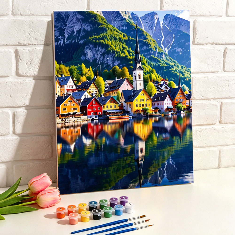 Art Craft Village - لوحة زيتية رقمية للرسم بالأرقام، منظر